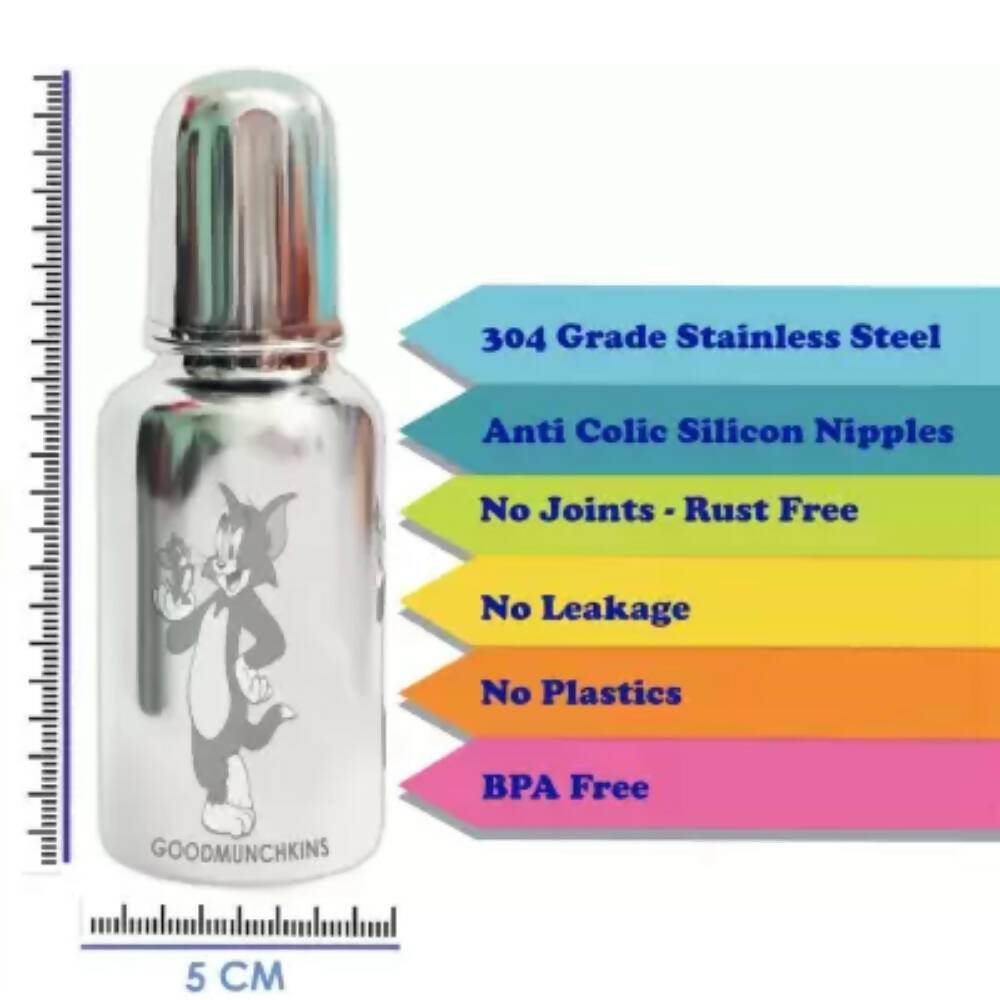 Goodmunchkins Stainless Steel Feeding Bottle 304 Grade Steel, Jointless, BPA Free, Rustfree Bottle For Kids 150 ml | Grocsy