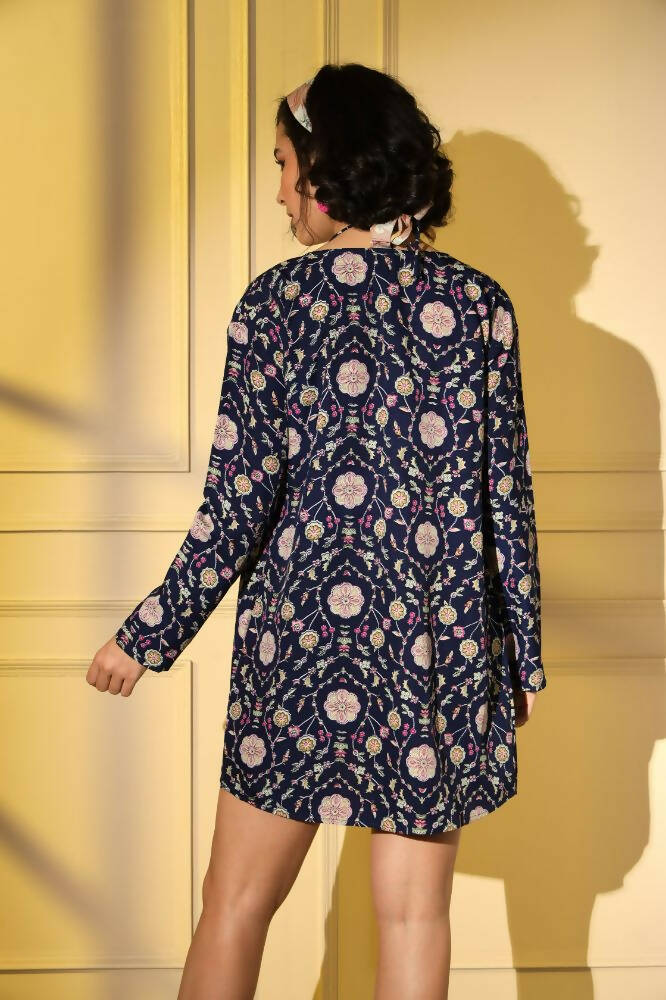 Navy Blue Platinum Creap Printed Co-Sets - Femella | Grocsy