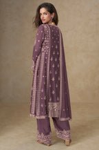 Anaita Purple Chinon Silk Stitched Suit with Embroidery & Sequence Work | Grocsy