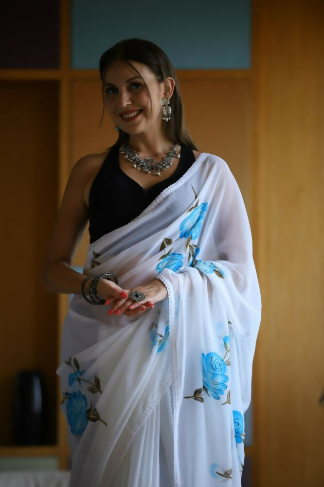 Vamsee Laxmi White Georgette Saree | Grocsy