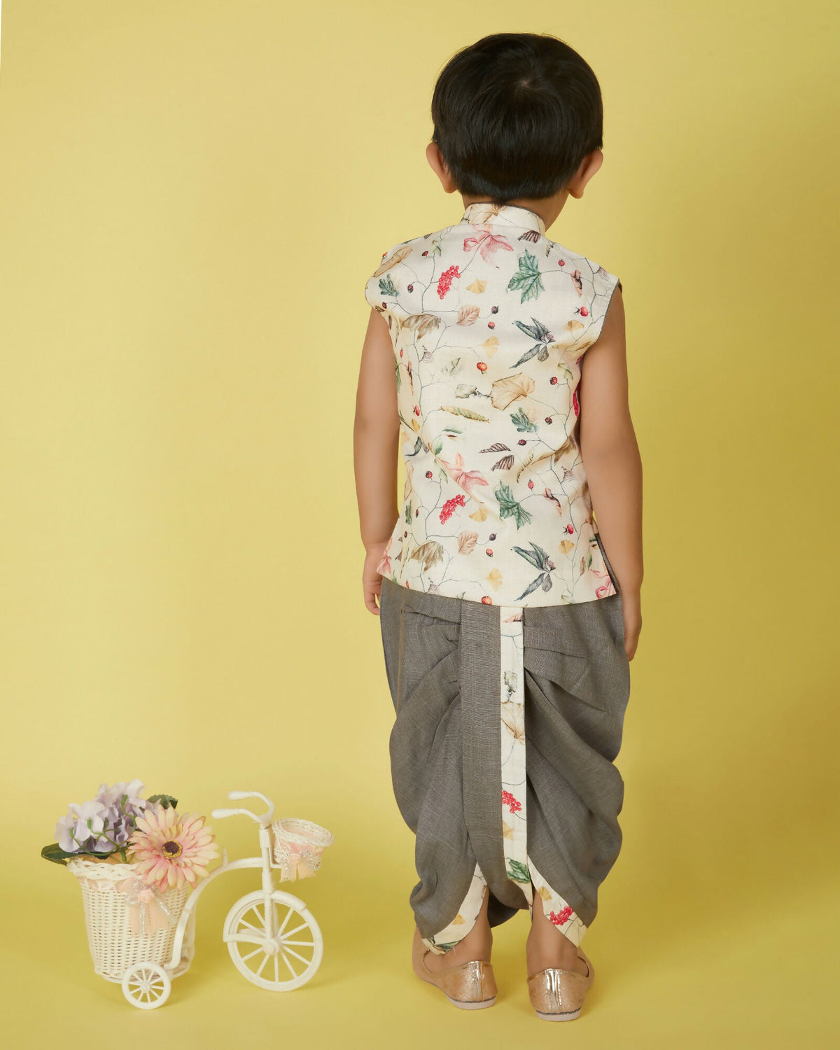 Joban Fashion Kids Island Cotton Sleeveless printed Kurta and Solid Dhoti - Cream | Grocsy
