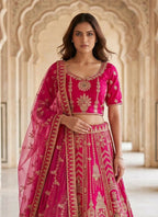 Lehenga Mart Pink Heavy Silk With Fusing Designer Bollywood Style Wedding Wear Lehenga Choli | Grocsy