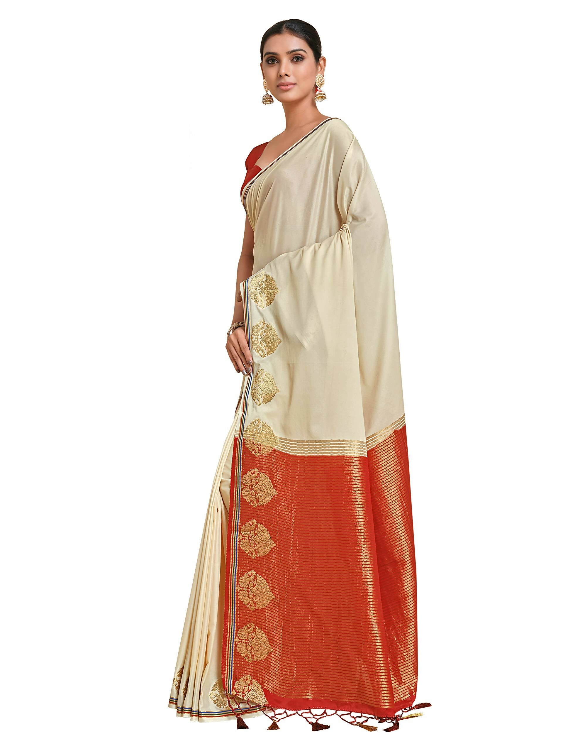 Mimosa Women's Beige Pure Crepe Saree | Grocsy