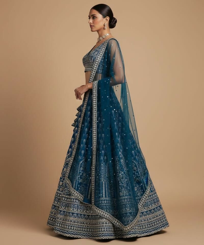 Lehenga Mart Teal Faux Georgette Designer Bollywood Style Wedding Wear Lehenga Choli | Grocsy