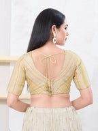 Joban Fashion Gold Jacquard Elbow Sleeveless Back Open Blouse | Grocsy