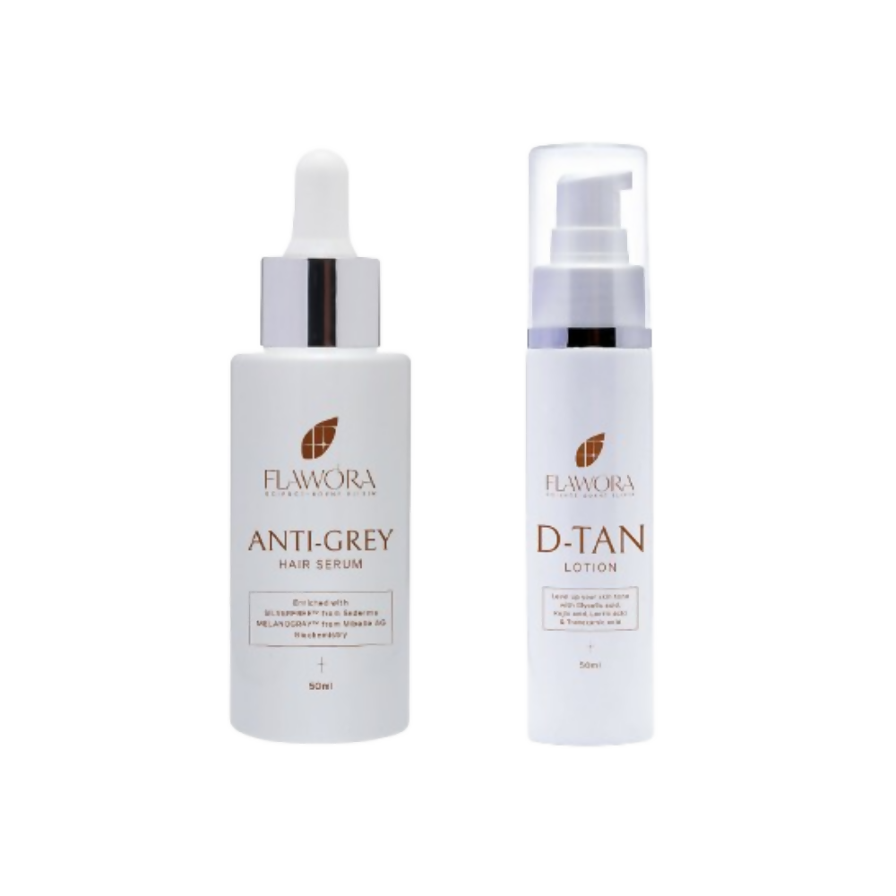 Flawora Set of Anti-Grey Hair Serum and D-Tan Lotion | Grocsy