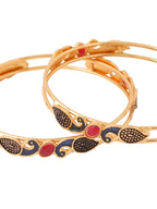 NVR Women Set of 2 Gold-Polished Traditional Daily Use Peacock Design Bangles | Grocsy
