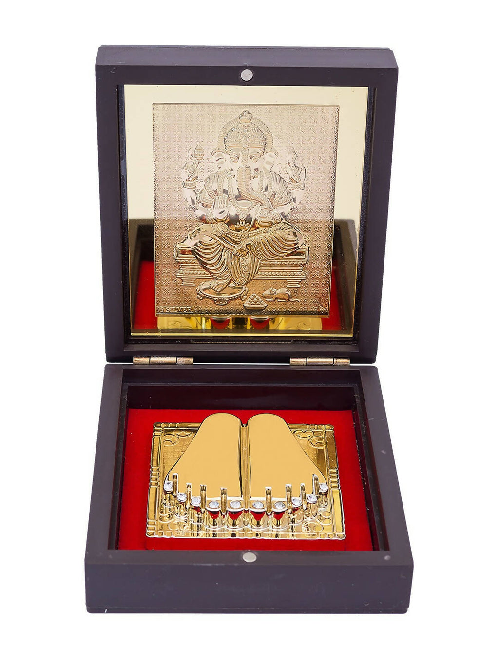 Golden Peacock 24-Ct Gold-Toned Gold Foil Ganesh Pooja Box | Grocsy