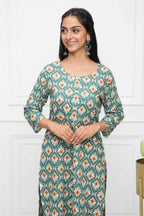 Myshka Multi Floral Cotton Straight Round Neck Women Kurtas | Grocsy