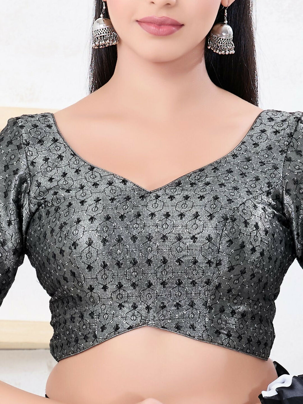 Joban Fashion Black Tissue Elbow Sleeveless Back Open Blouse | Grocsy