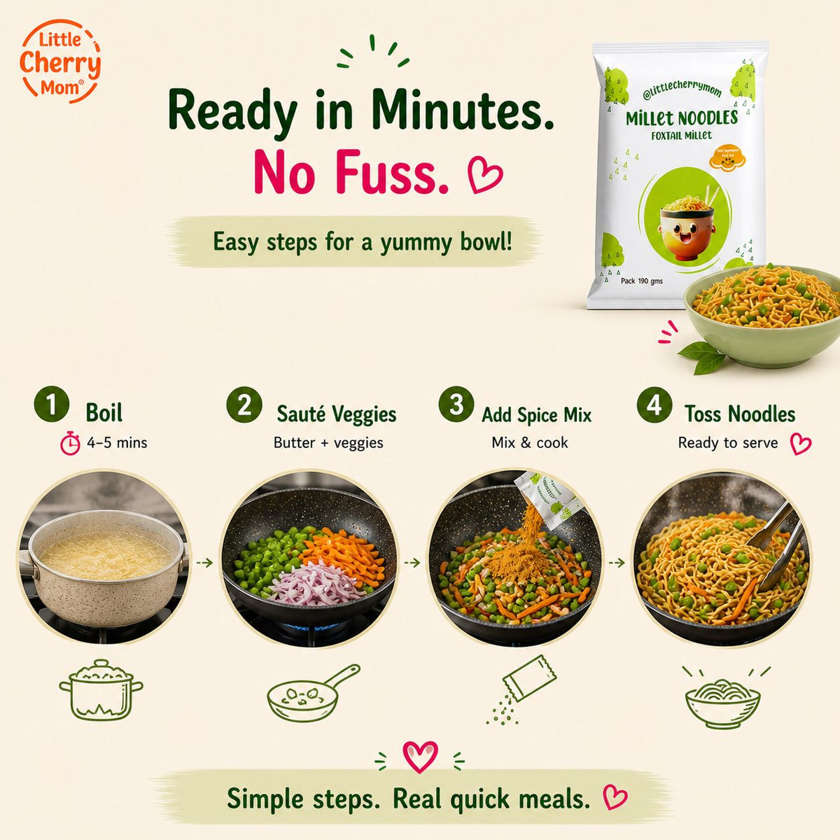 Littlecherrymom Foxtail Millet Instant Noodles | Grocsy