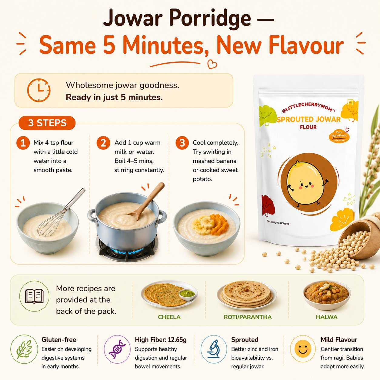 Littlecherrymom Sprouted Jowar Flour | Grocsy