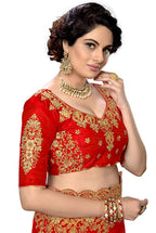 Sarvadarshi Fashion Women's Red Fabric Silk Heavy Work Embroidery Saree With Blouse Piece | Grocsy
