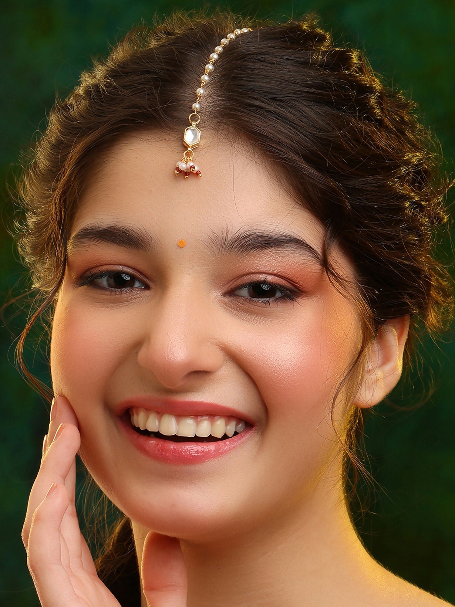 Ruby Raang Soft Bloom Kundan Maang Tikka | Grocsy