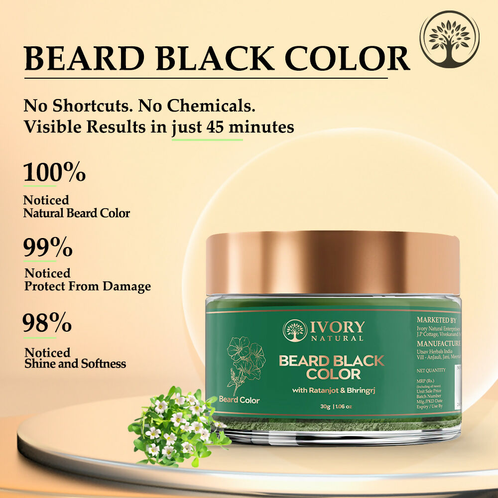Ivory Natural Beard Black Color Organic - Instant Natural Plant Based Beard Color Powder | Grocsy