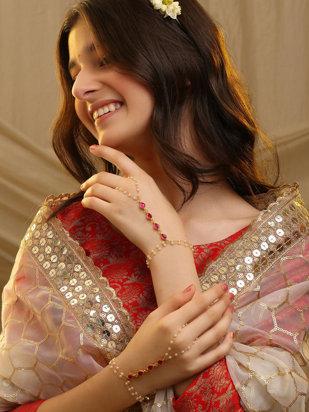 Ruby Raang Gulnaar Pearl Ruby Haath Phool | Grocsy