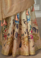 Beige Rangkat Tussar Silk Woven Design Saree with Unstitched Blouse - Mohmanthan Eshani | Grocsy