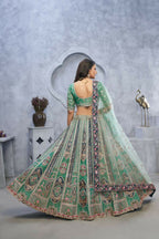 Kesar Fab Green Organza Embroidered Lehenga | Grocsy