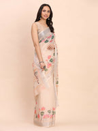 Shree Shyam Fashion Linen Cotton Peach Saree | Grocsy