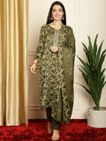 Jyoti Fashion Women's Green Pashmina Floral Digital Printed Kurta with Trouser & Dupatta | Grocsy