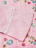 Pink Chinon Floral Embroidered Dress - Nandani | Grocsy