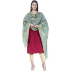 A R Silk Women's Zari Embroidery Chanderi Cotton Firozi Dupattas and Chunnis | Grocsy