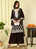 Myshka Women's Coffee Brown Georgette Kurta & Palazzos With Dupatta Party Sets | Grocsy