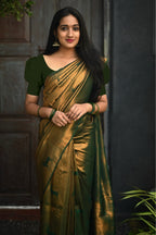 Vamika Weaving Banarasi Jacquard Green Kanjivaram Saree | Grocsy