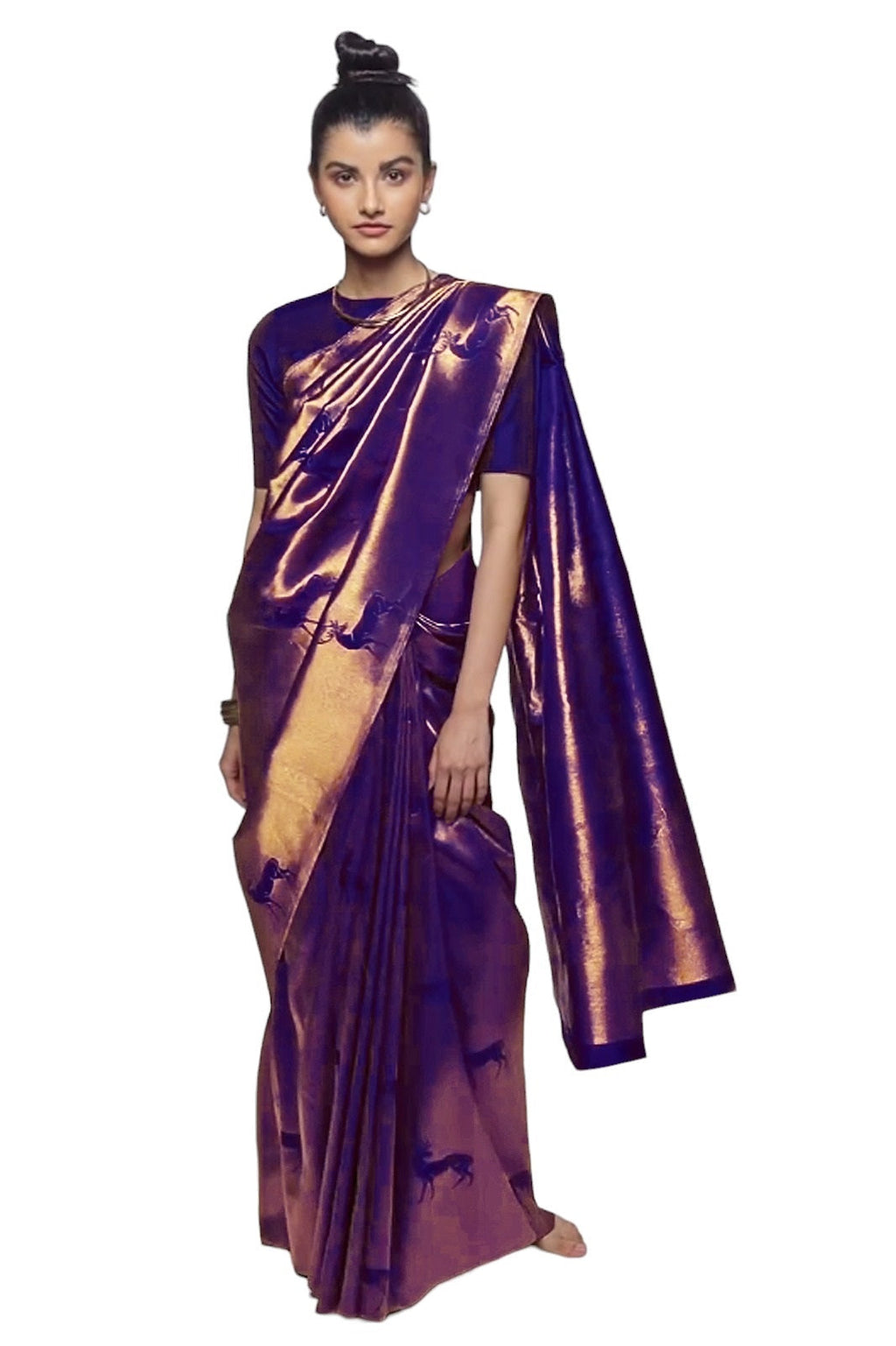 Vamika Weaving Banarasi Jacquard Purple Kanjivaram Saree | Grocsy