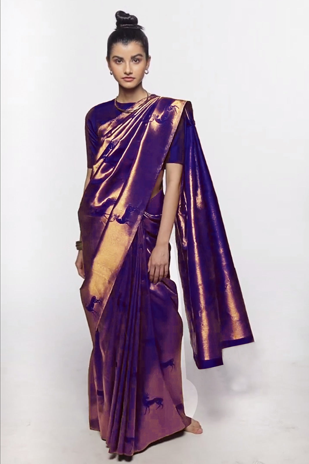 Vamika Weaving Banarasi Jacquard Purple Kanjivaram Saree | Grocsy