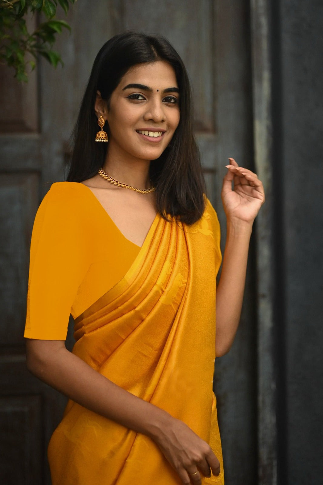 Vamika Weaving Banarasi Jacquard yellow Kanjivaram Saree | Grocsy