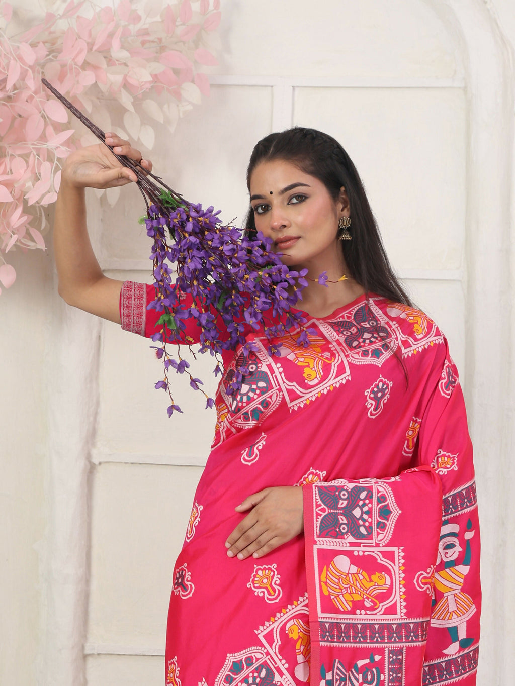 Shree Shyam Fashion Silk Blend Pink Saree | Grocsy