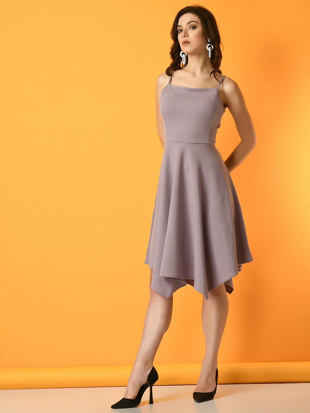 Myshka Women's Lavender Solid Party Dress | Grocsy