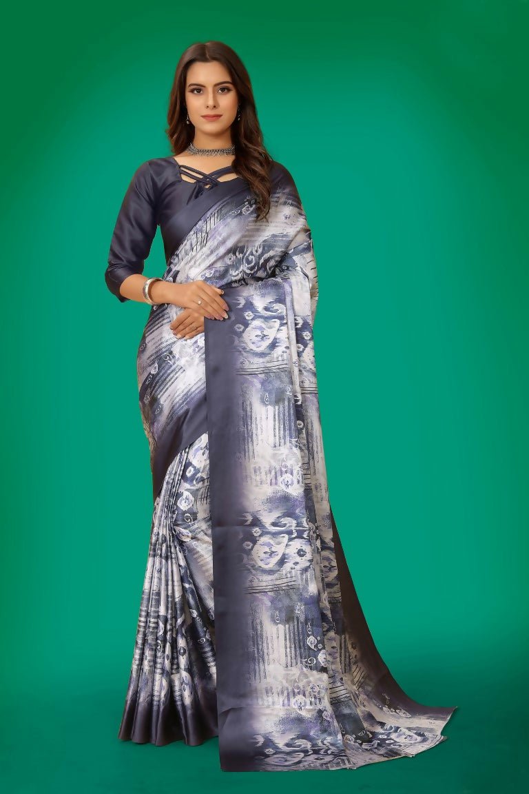 Aayaa Designer Printed Satin Saree - Multi Color | Grocsy