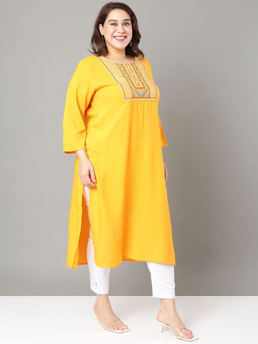 Sztori Floral Embroidered Yoke Design Sequined Straight Kurta | Grocsy