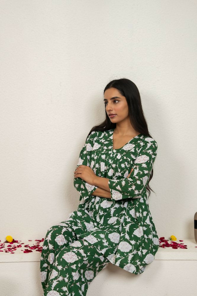 Joban Fashion Green Hand Block Printed Cotton Co-Ord Set | Grocsy