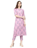 Vamika Printed Cotton Pink Party Wear/Casual Wear Women's Kurta Set/Suit | Grocsy