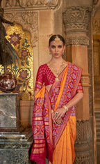 Orange Banarasi Weaving, Ultra Aqua Finish, Zari Work Banarasi Silk Saree - Rath Kunti | Grocsy