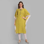 Alvano Beautiful Kaftan Kurta for Women and Girls Viscose Rayon Printed (Green) | Grocsy