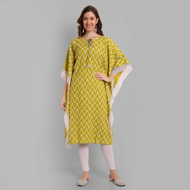 Alvano Beautiful Kaftan Kurta for Women and Girls Viscose Rayon Printed (Green) | Grocsy