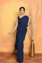 Very Much Indian Pure Mul Cotton Handloom Saree - Dark Blue | Grocsy