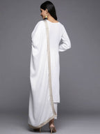 Ahalyaa Women White Ethnic Motifs Embroidered Aari Work Pashmina Kurta with Salwar & With Dupatta | Grocsy