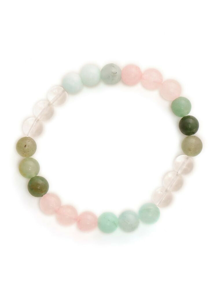Green Avanturine, Clear Quarts, Amethyst Multicoloued Pastel Shade Crystal Bracelet - Ruby Raang | Grocsy