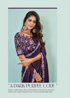 Dark Purple Silk crepe Solid Saree With Unstitched Blouse Piece - Norita Ikshita | Grocsy