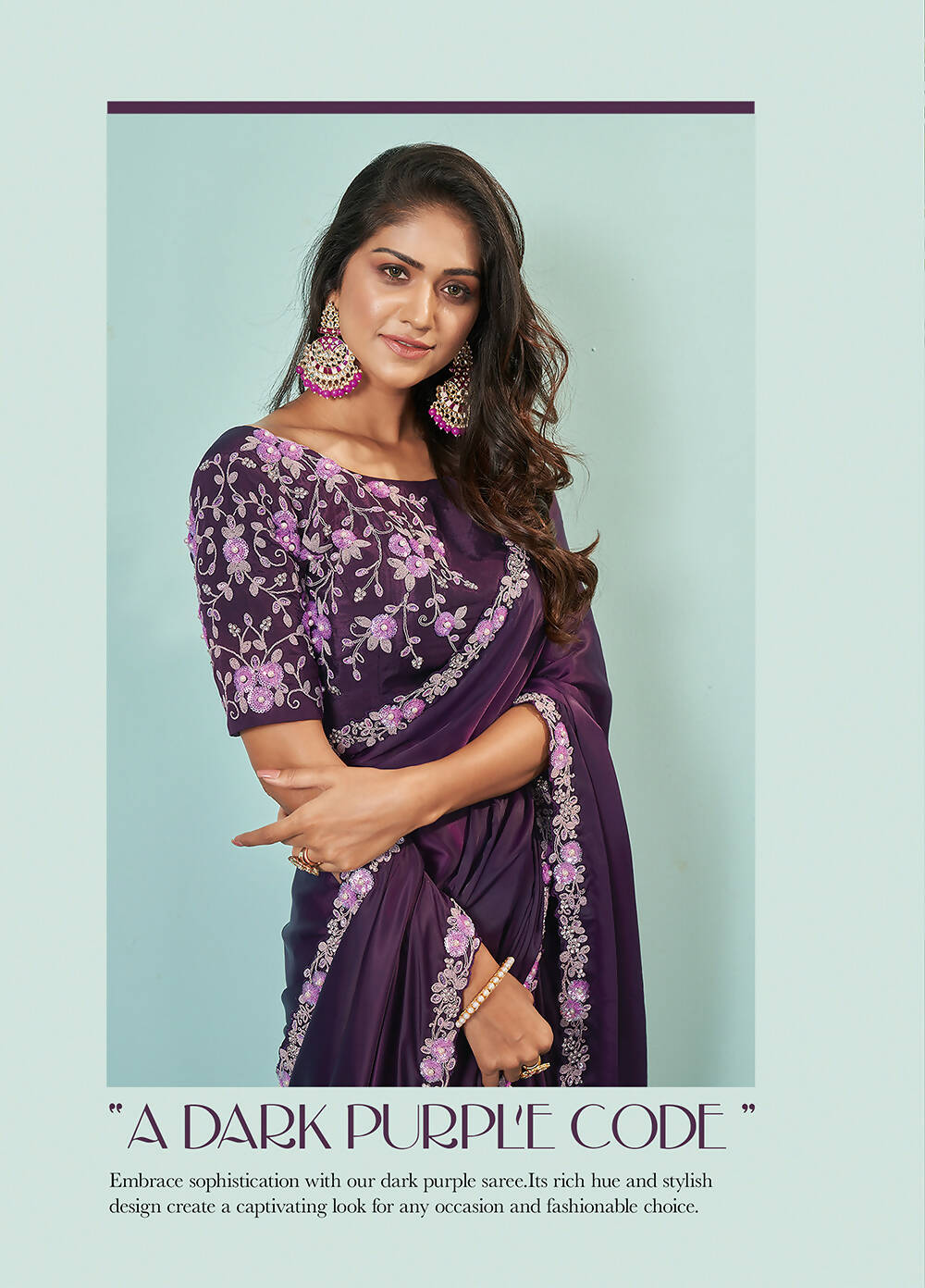Dark Purple Silk crepe Solid Saree With Unstitched Blouse Piece - Norita Ikshita | Grocsy