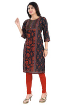 Snehal Creations Elegant Black Designer Digital Print Cotton Slub Fabric Long Kurti Tunic | Grocsy