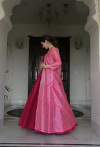 Partywear Designer Digital print Pink Maslin Gown - Anbazaar | Grocsy