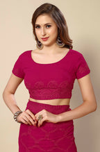 Pink Georgette Embroidered and Stone Work Saree with Unstitched Blouse Piece - Roozal | Grocsy