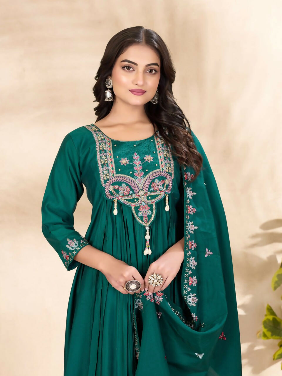 Lehenga Mart Designer Anarkali Suit With Kurta, Pant, Dupatta For Women-Teal | Grocsy