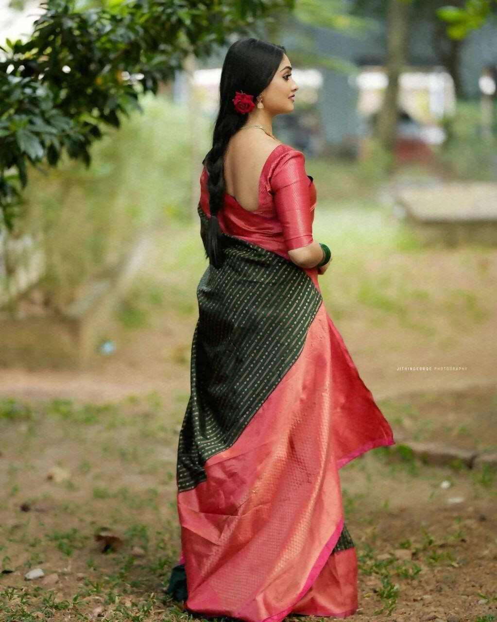 DEIANA'S Beautiful Designer Golden zari Soft Lichi Silk Saree - Green | Grocsy